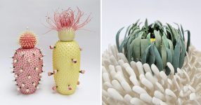 Zarte Stacheln und üppige Blütenblätter erblühen aus Avital Avitals üppigen Porzellangefäßen – kolossal